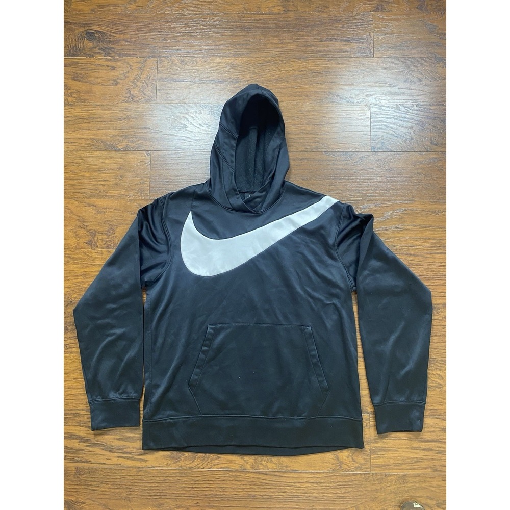 Nike Dri-FIT Hoodie Mens Medium‎ Black Big Swoosh Pullover Sweatshirt